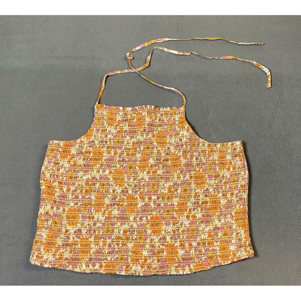 American Eagle Women's XL Floral Cropped Smocked Halter Top Festival Hippie